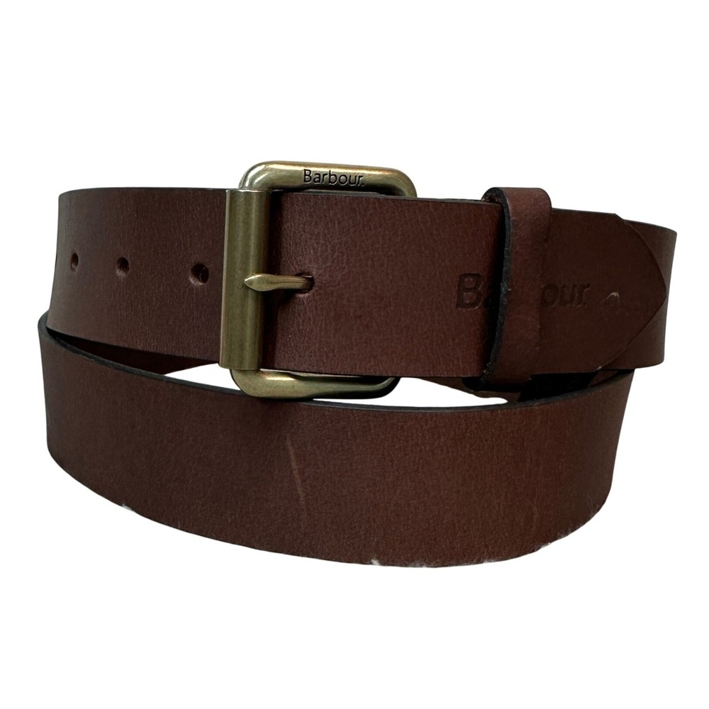 NWT Barbour Mens Brown Leather Belt Large MAC0351OL51 Brass Buckle New